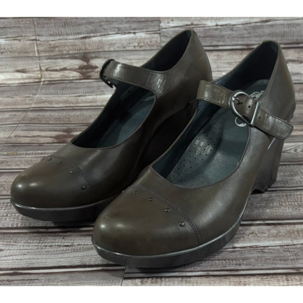 Dansko Fanny Wedge Mary Jane Leather Pumps Platform sz 41 US 10.5 c: olive NEW